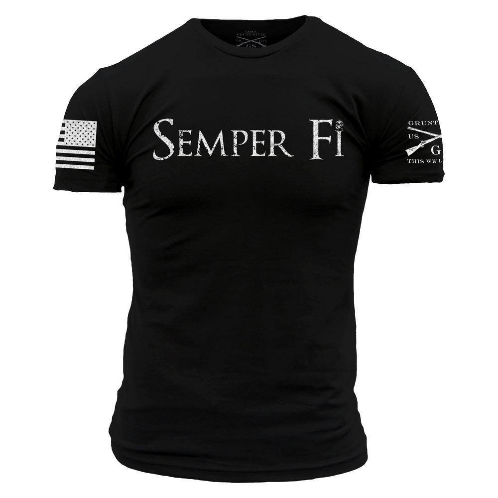 Grunt Style Tshirt - USMC - Semper Fi T-Shirt - Black 